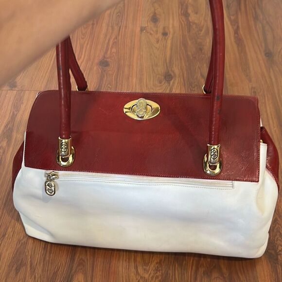 Marino Orlandi luxury red and white leather satchel handbag vintage - Picture 9 of 9